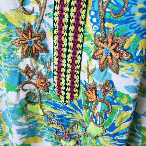 Soft Surroundings Green Colorful Beaded Embroidered Top Boho Artsy Bright S - Picture 3 of 11